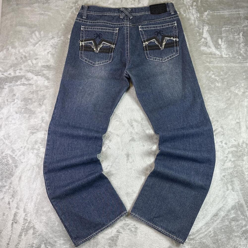 Y2K Xtreme Couture Jeans Mens Blue Flap Pocket Heavy Stitch Denim 34x34
